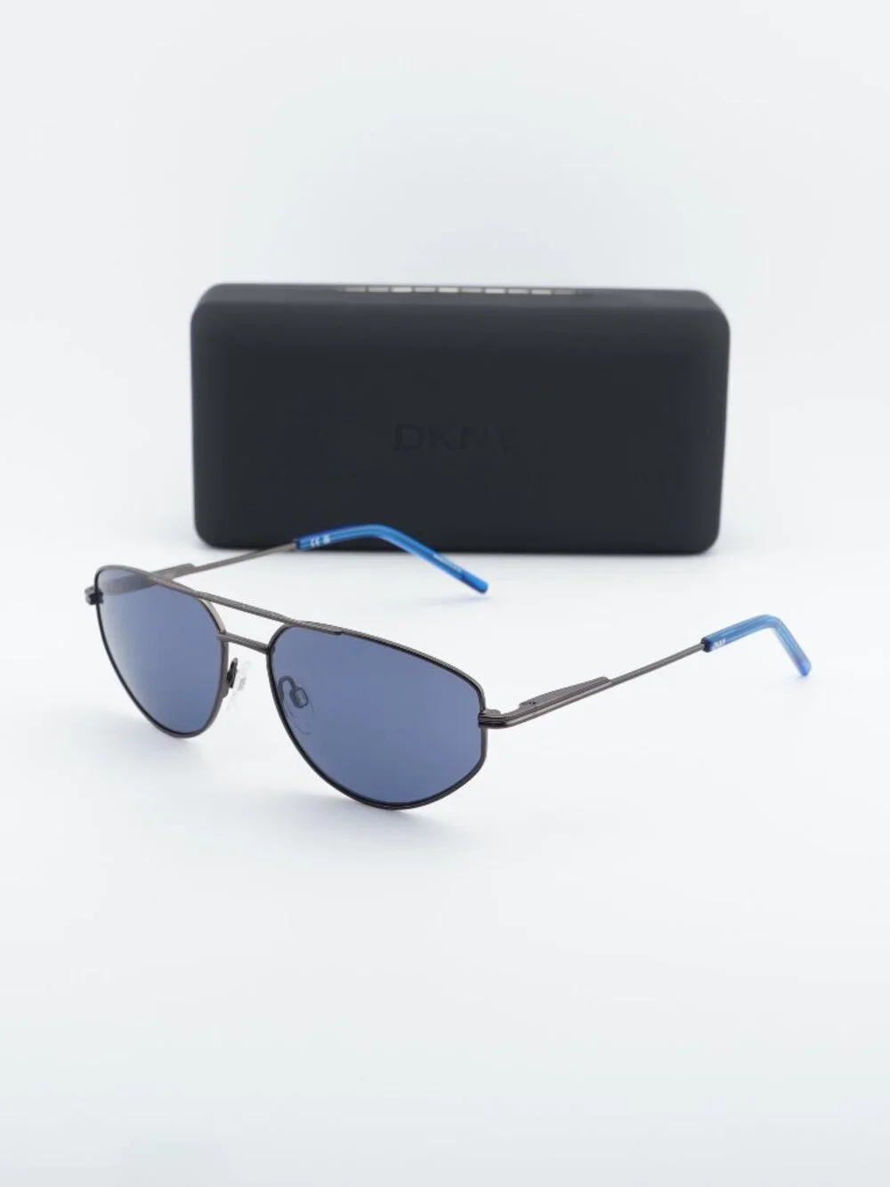 DKNY DK117S 070 Square Sunglasses - Satin Gunmetal/Blue